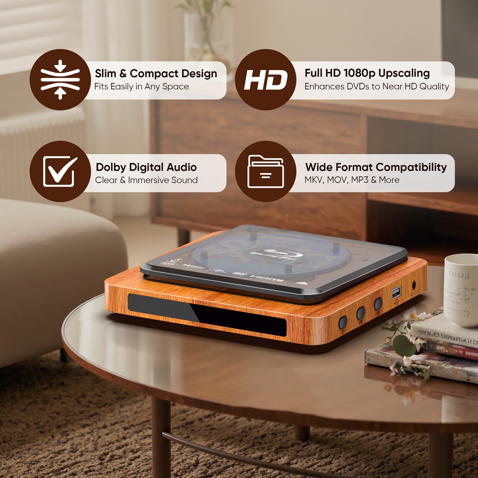 NUTROMO Retro Blu-ray Player, 1080P Full HD, Dolby Digital, USB Playback, Region A1 Blu-ray & All Region DVD