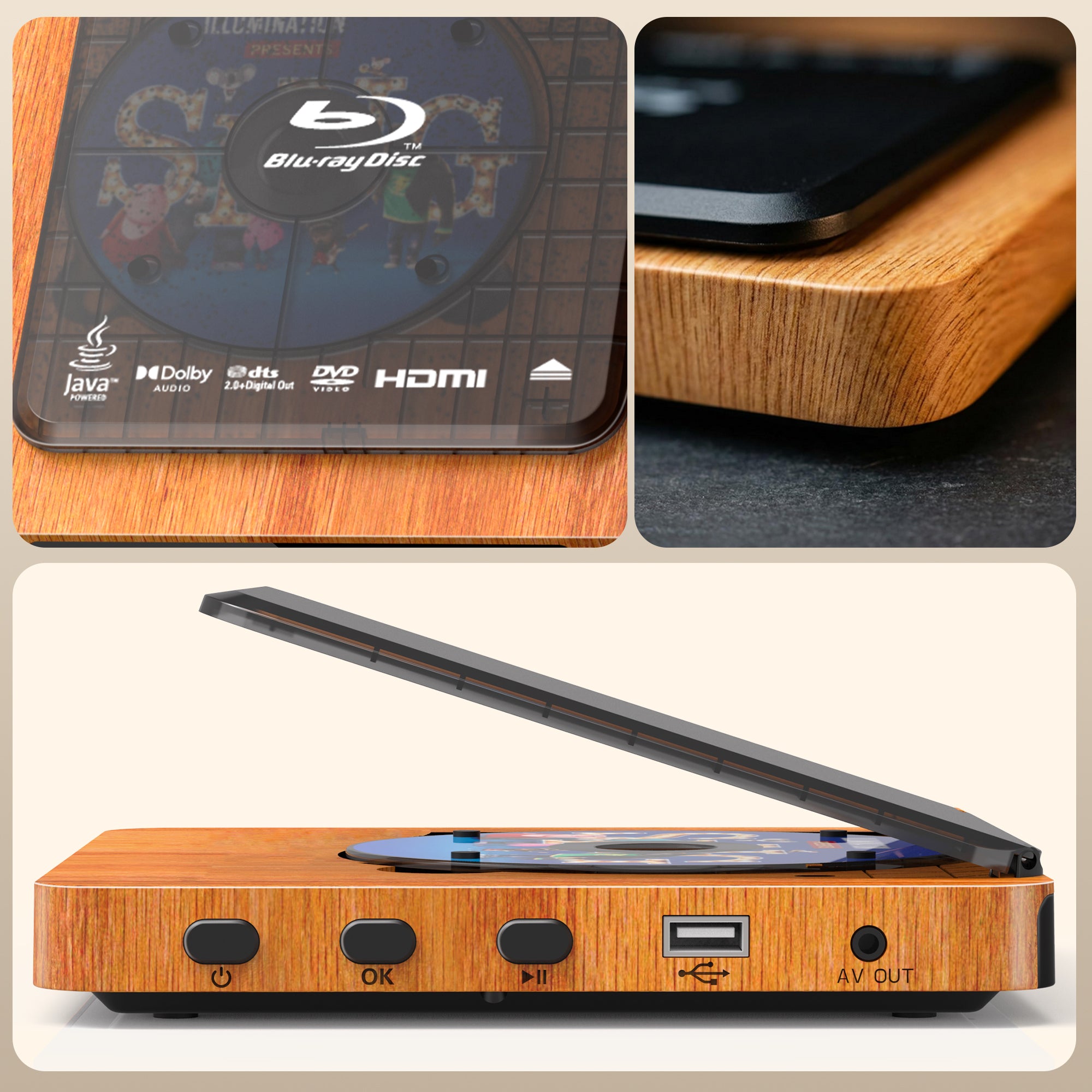 NUTROMO Retro Blu-ray Player, 1080P Full HD, Dolby Digital, USB Playback, Region A1 Blu-ray & All Region DVD