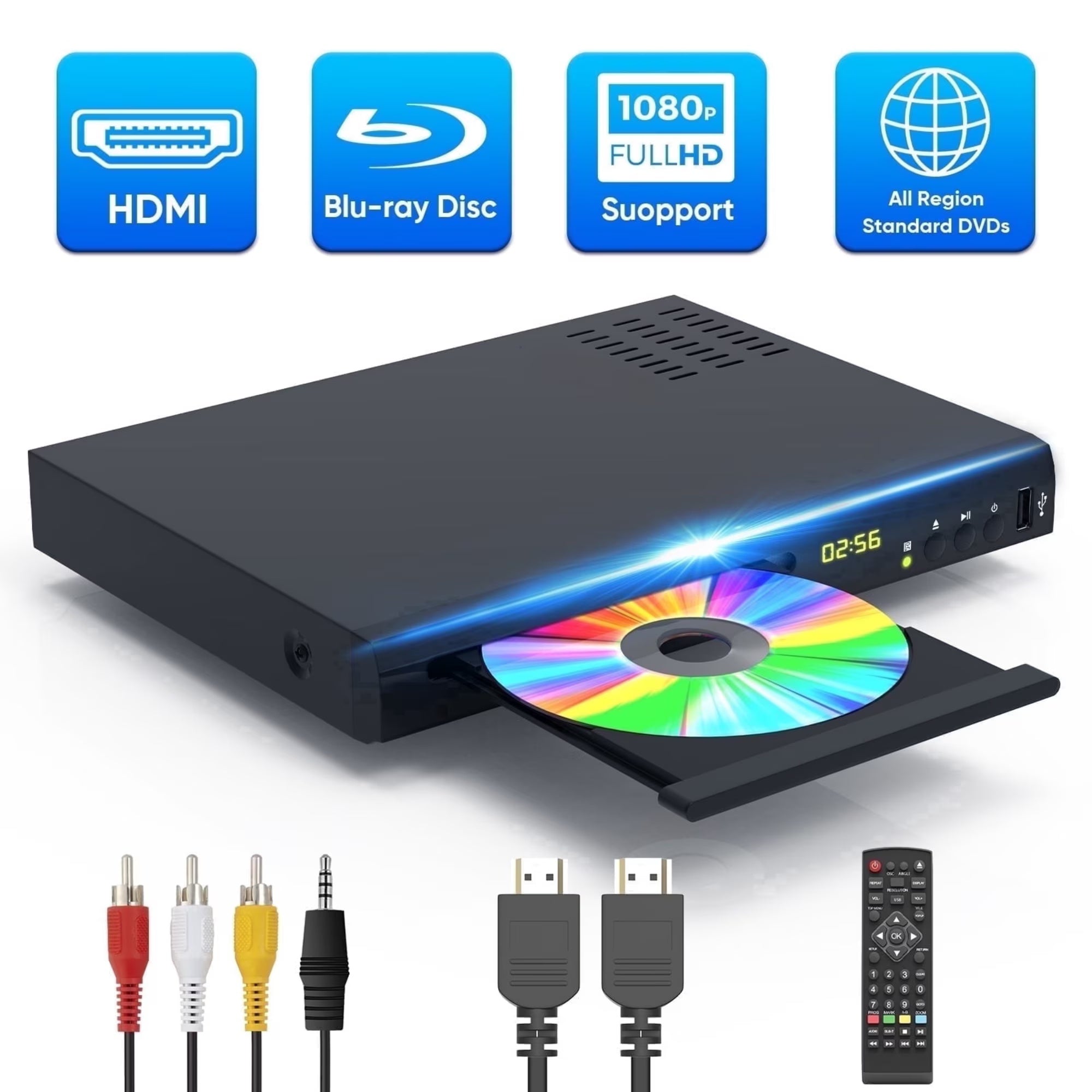 Blu Ray Player for TV 1080P Blu Ray DVD Players with Remote Support All Dvds and Region A1 Blu-Rays