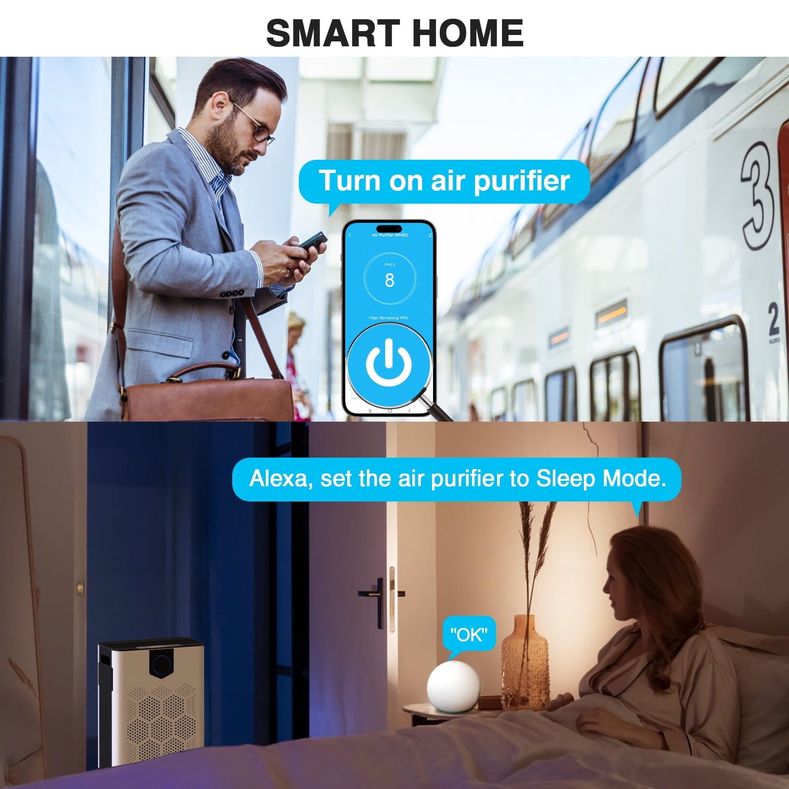 NUTROMO Smart HEPA H14 Air Purifier for Home Large Rooms, Covers up to 3,000 sq. ft., CADR 400 m³/h, 2 Washable Filters, PM2.5 Display. Removes Allergies, Dust, and Pet Hair, 22dB