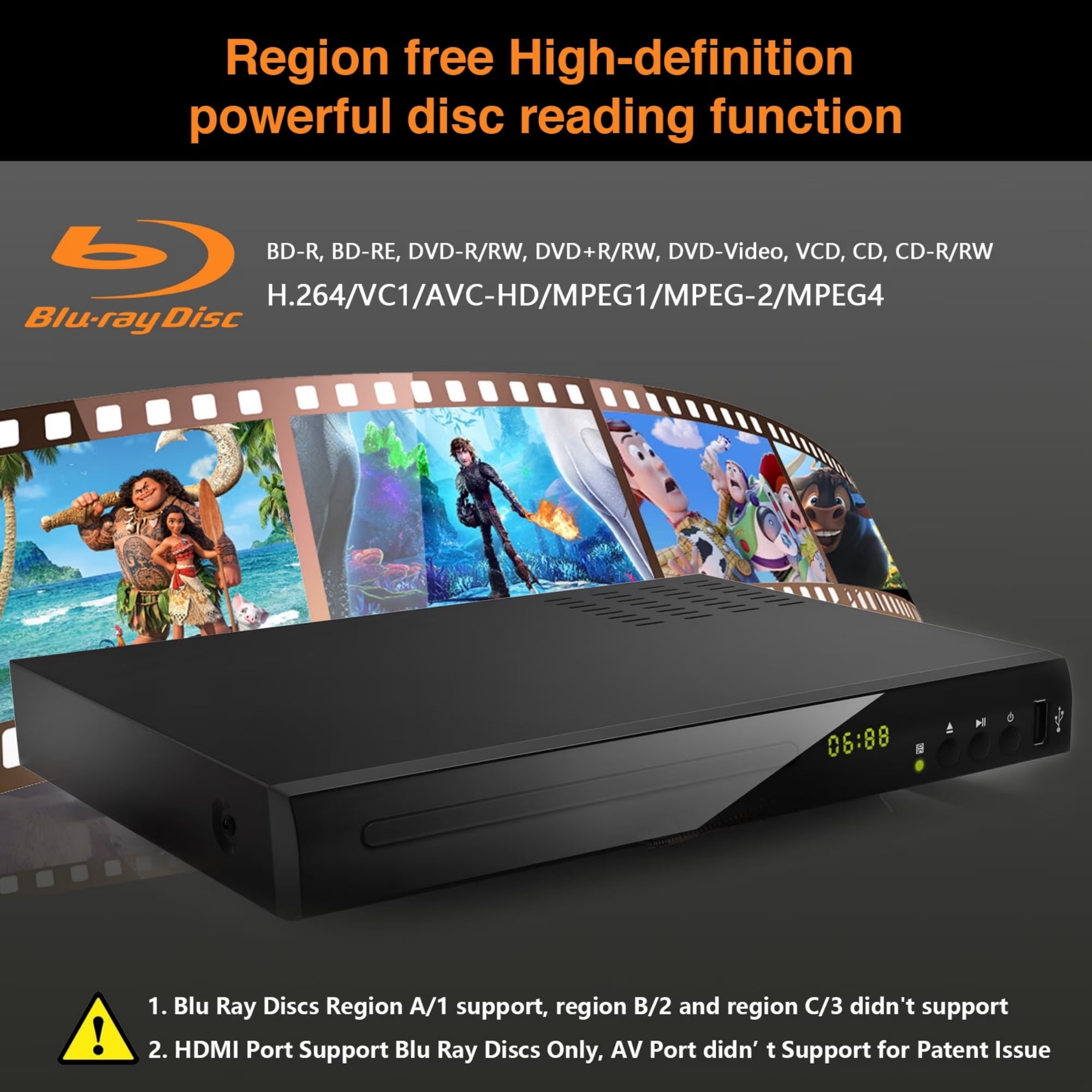 Blu Ray Player for TV 1080P Blu Ray DVD Players with Remote Support All Dvds and Region A1 Blu-Rays