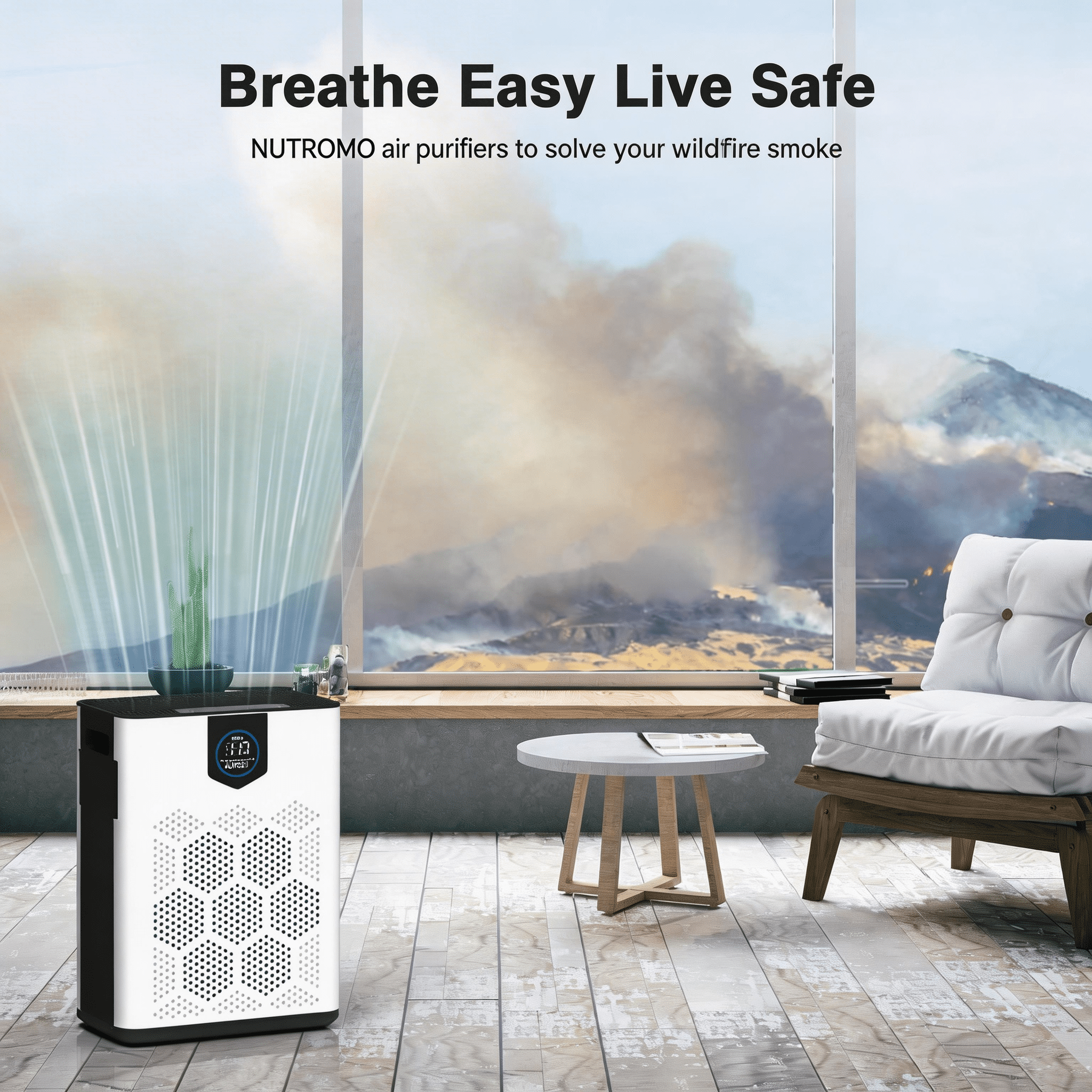 NUTROMO Smart HEPA H14 Air Purifier for Home Large Rooms, Covers up to 3,000 sq. ft., CADR 400 m³/h, 2 Washable Filters, PM2.5 Display. Removes Allergies, Dust, and Pet Hair, 22dB