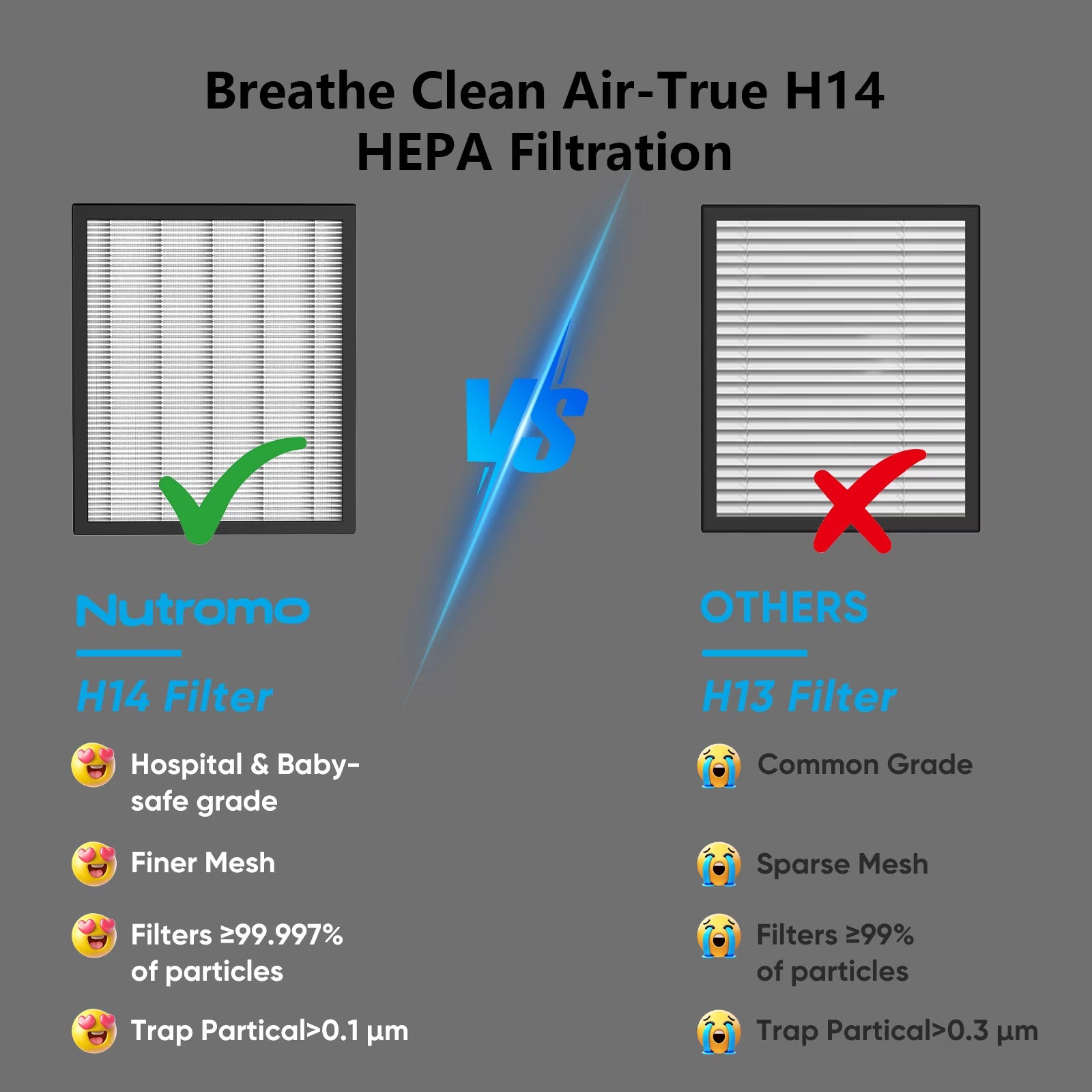 NUTROMO KJ2-1 HEPA 14 Air Purifier Filter, Original Filter, 1 Pack