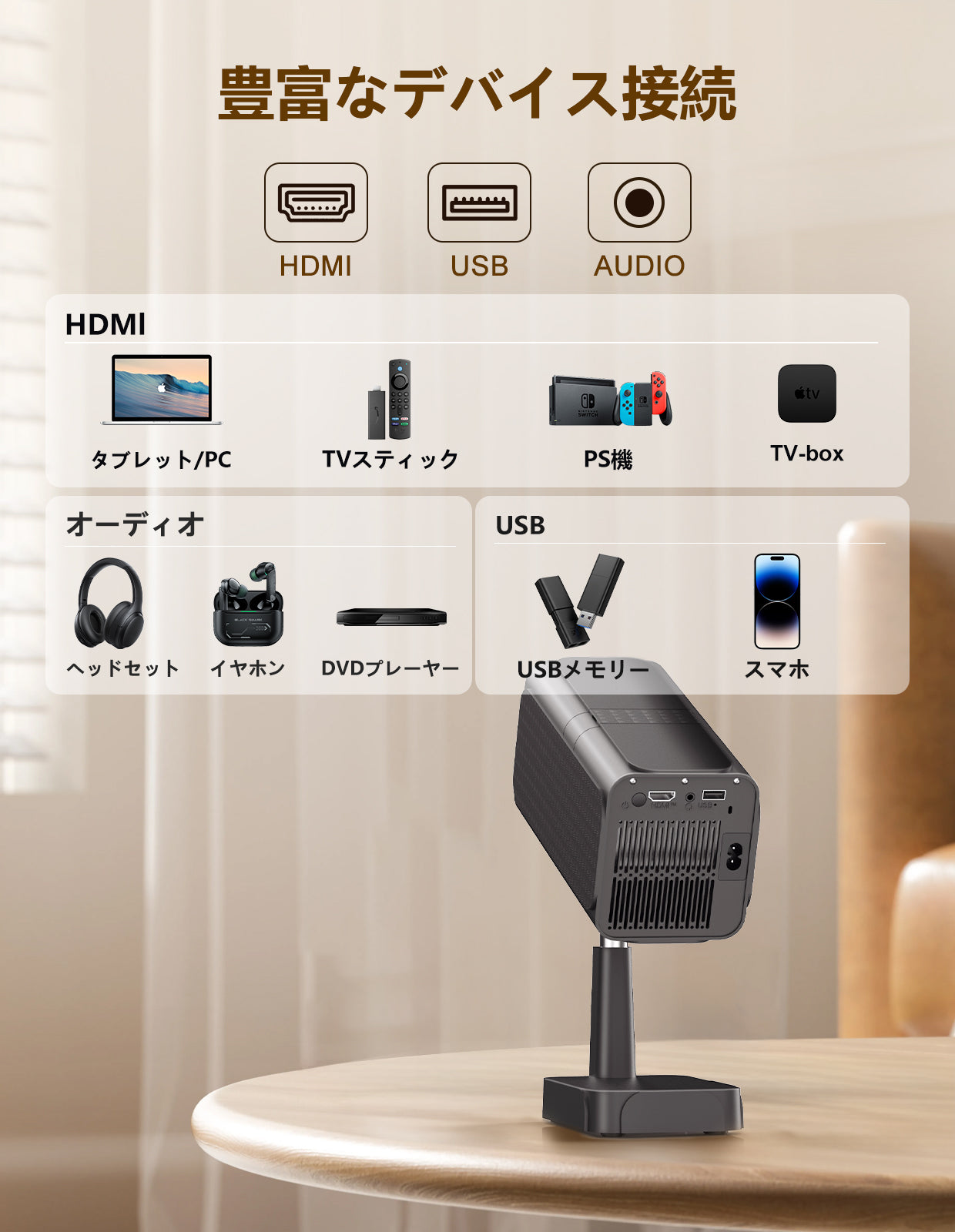 【伸縮式スタンド付き・最新Android TV 搭載】プロジェクター 家庭用 25000LM フルHD1080P 4K対応 電動フォーカス＆自動台形補正 ホームプロジェクター 高輝度 短距離投影 軽量 スマホ/パソコン/PS機/DVD接続可 スタンド一体型 プレゼント 日本語取扱説明書